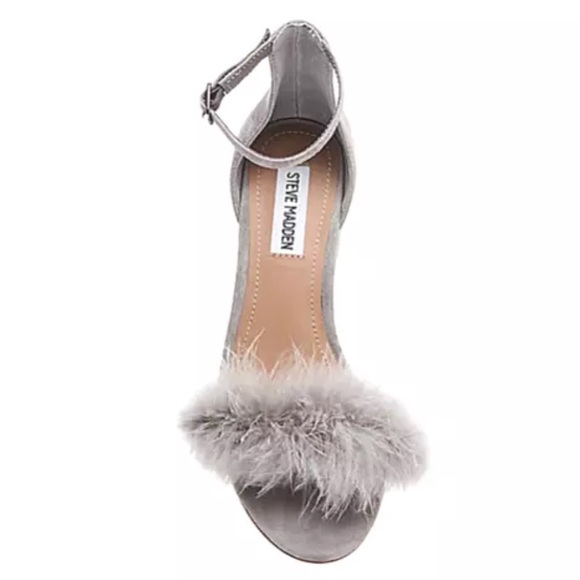 Steve Madden Suede Real Feather Block Heel Sandals - Picture 2 of 10